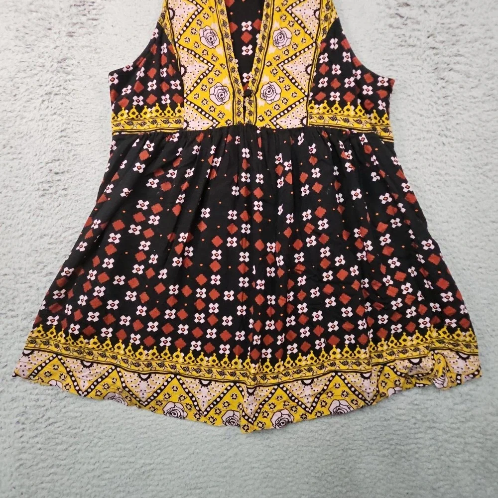 Free People Tunic Top Womens S Black Boho Festival Floral Patchwork Tank Dress